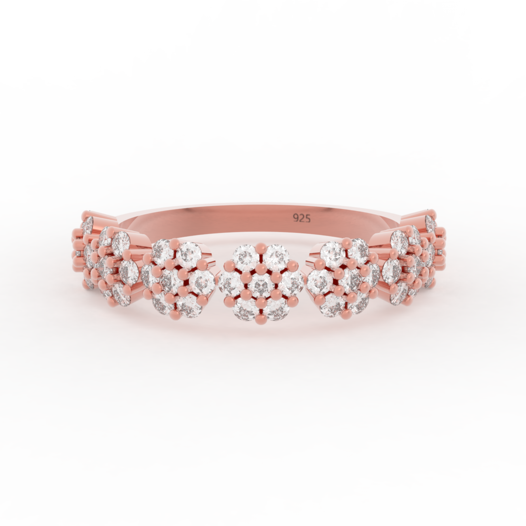 Bloom Cluster Half Wedding Band, Hallmarked 925 Sterling Silver